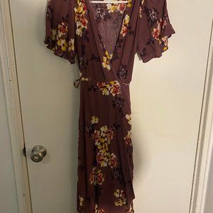 Purple floral wrap dress